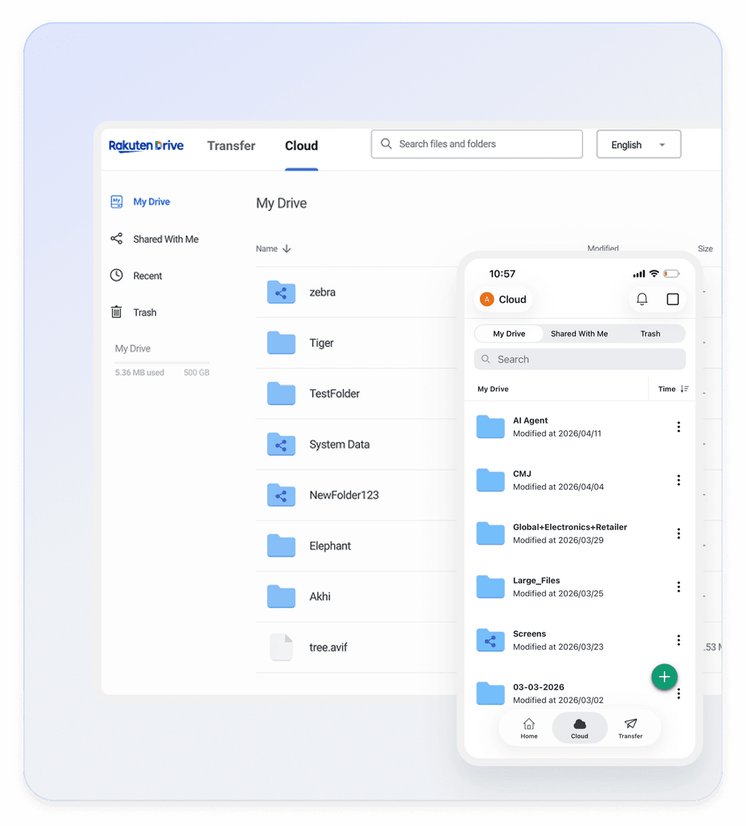 Rakuten Drive Cloud dashboard